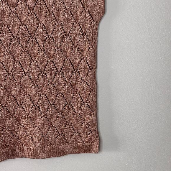 White House Black Market Dolman Sweater Rose Gold Sparkle Open Knit Size Small - Picture 7 of 13